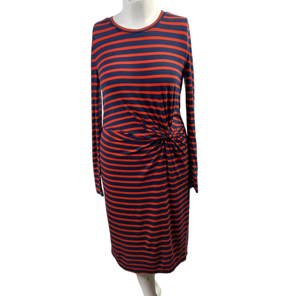 GAP Navy Blue Red Striped Twist Front Front Knot Midi Dress Small S